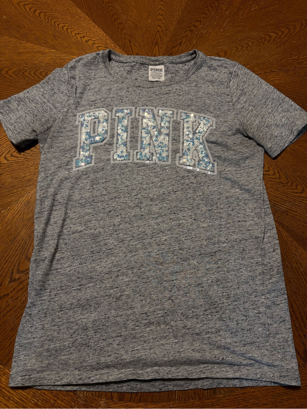 PINK Victoria's Secret Heather Gray Sequin Logo Tee